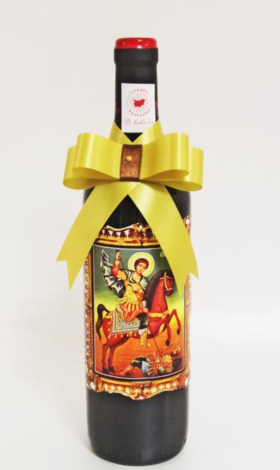 Червено вино с икона на Свети Димитър+украса