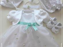 Рокля Ален - бяло и зелено