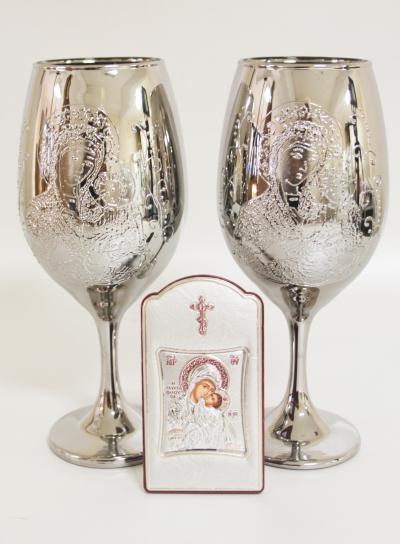 Подарък сребърни бокали + икона Св.Богородица