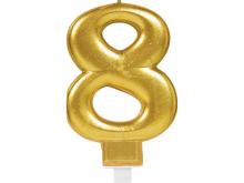 Луксозна златна свещ за торта Цифра 8